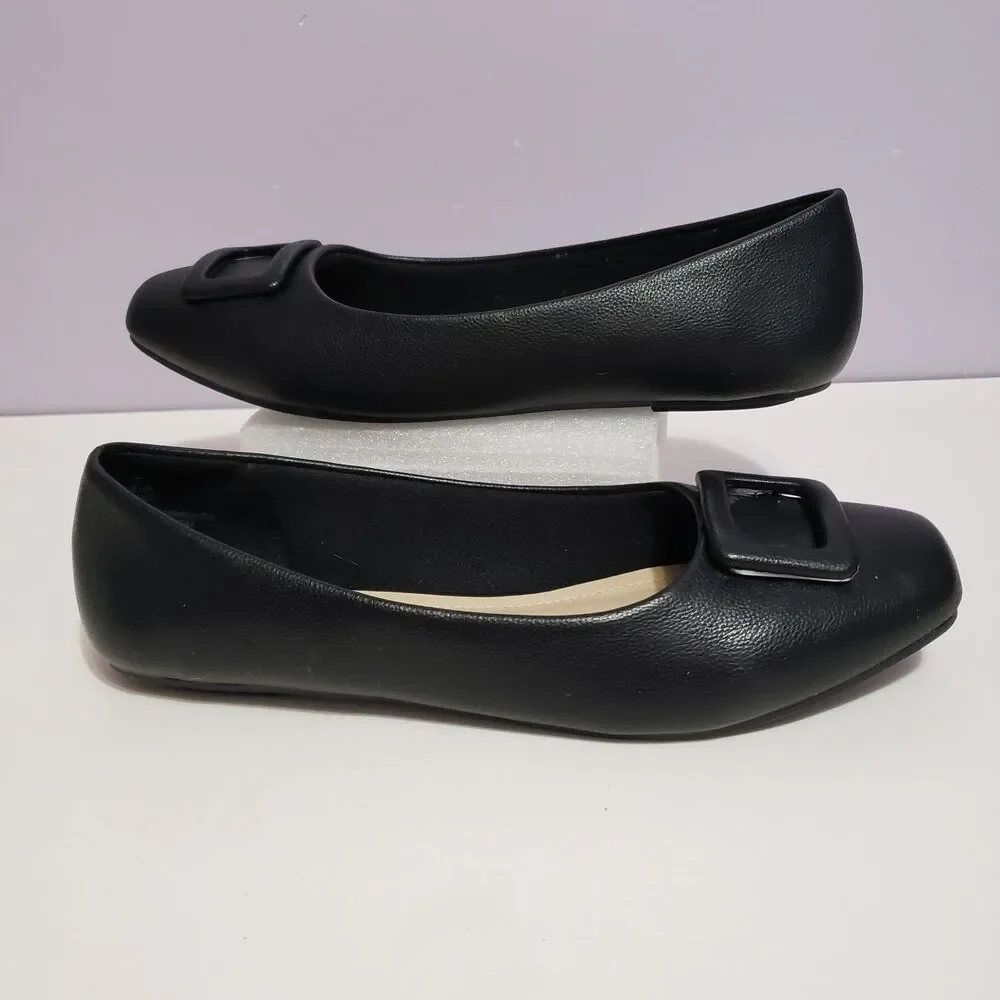 Dominique Nicole Black Faux Leather Buckle Slip On Women's Shoes Sz 10 M